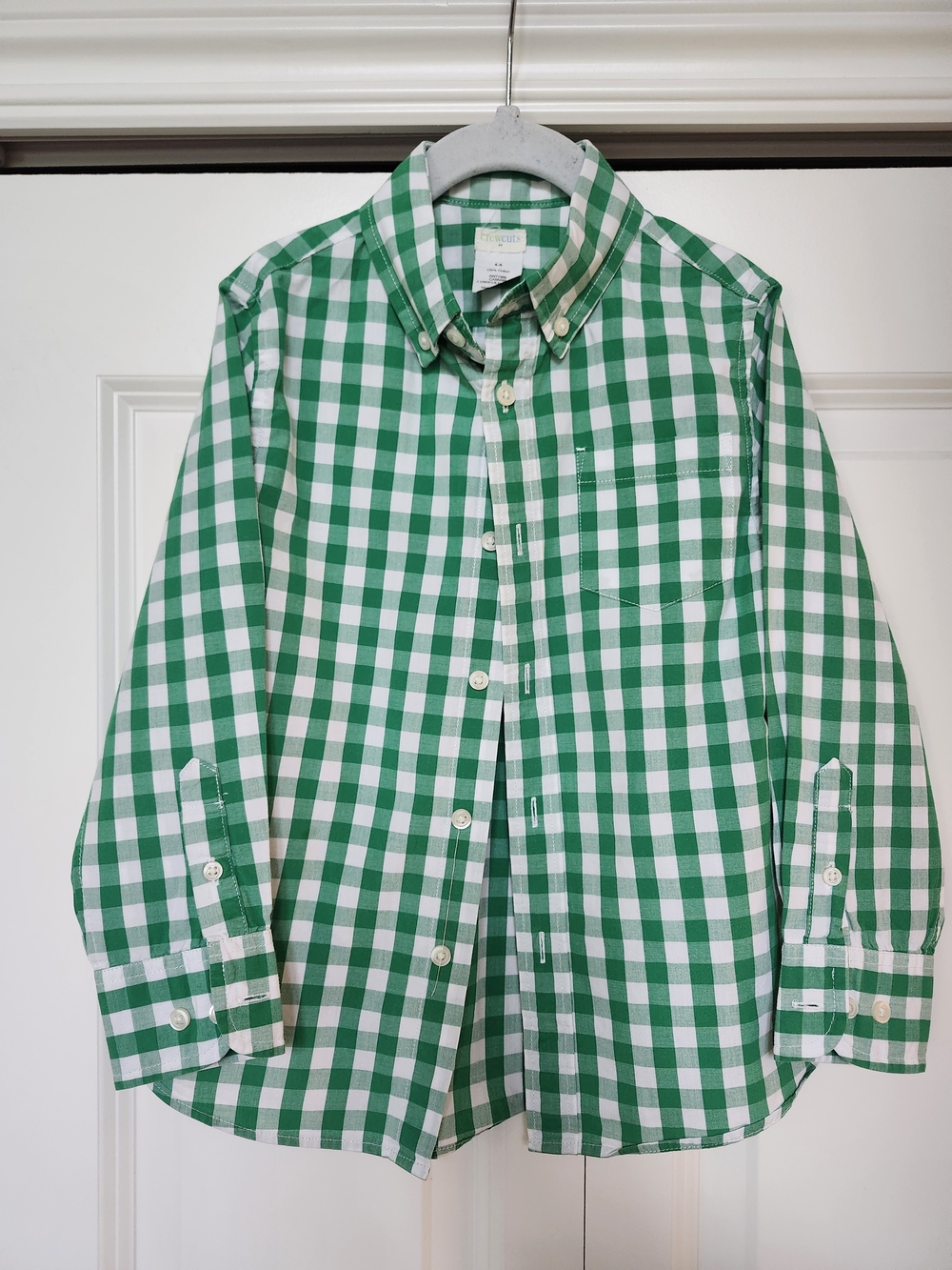 Crewcuts Boys Green Gingham Button Down Shirt Size 4 - 5 Cotton EUC